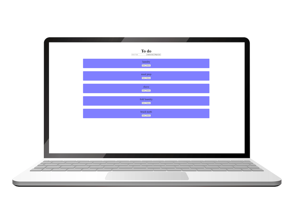 Image of a laptop with the to do app open and with entries